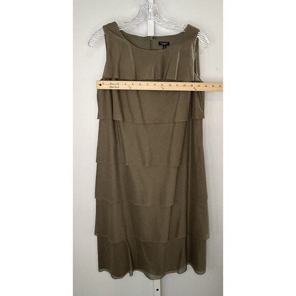 Talbots Olive Green Tiered Cotton Dress 6 Sleeveless Lined Classic Midi - Picture 3 of 7